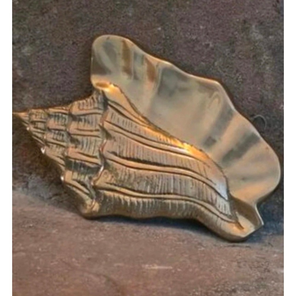 Vintage Solid Brass Conch Shell Wall Hanging Decor Nautical Costal cottage Korea